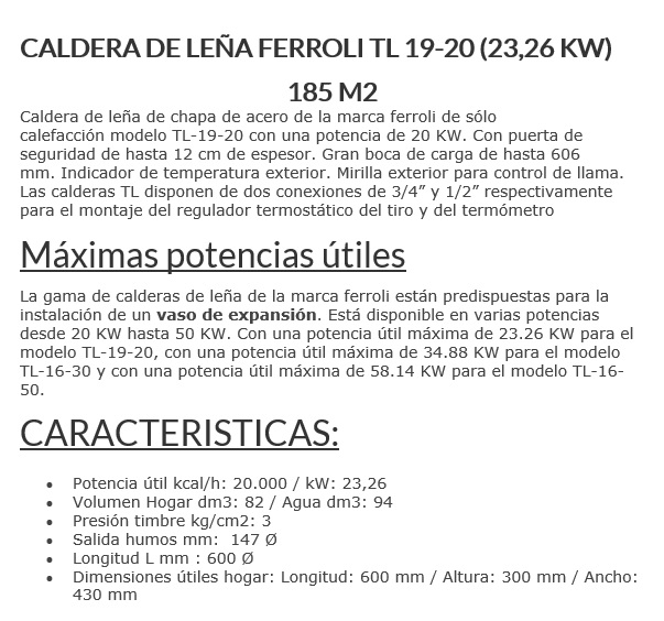 Caldera de leña Ferroli TL19-20